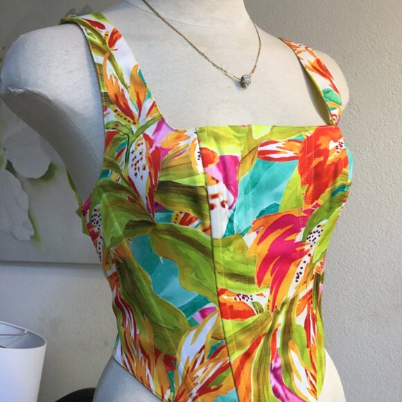 GUESS Vibrant Multicolor Printed Corset Crop Top Bustier Zip Back \Lined S - Picture 3 of 9